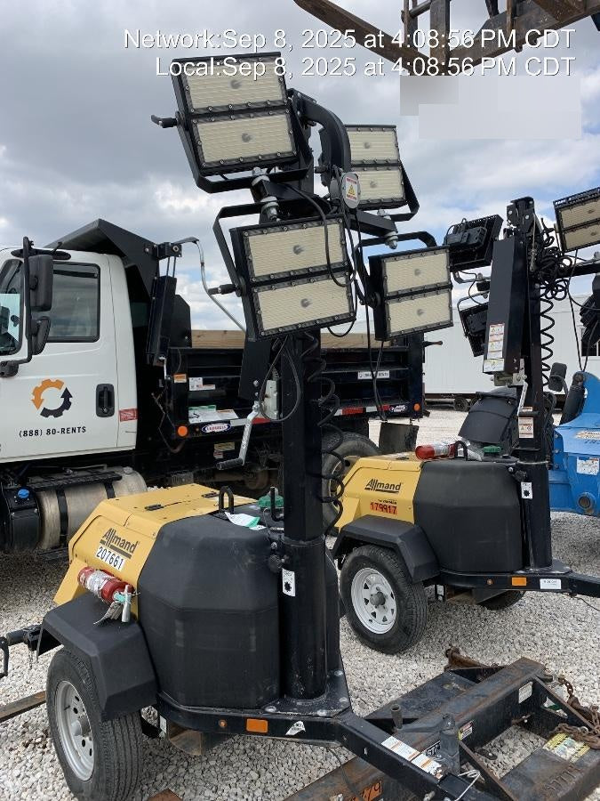 2022 Allmand NLV3GR (4) LED Light Fixture 350W, 23' Vertical Mast, 3kW Prime, Towable, Deep Sea L401, Leveling Jacks, Yanmar T4F 5.8hp