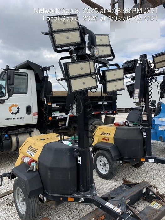 2022 Allmand NLV3GR (4) LED Light Fixture 350W, 23' Vertical Mast, 3kW Prime, Towable, Deep Sea L401, Leveling Jacks, Yanmar T4F 5.8hp