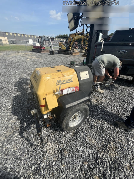 2022 Allmand NLV3GR (4) LED Light Fixture 350W, 23' Vertical Mast, 3kW Prime, Towable, Deep Sea L401, Leveling Jacks, Yanmar T4F 5.8hp