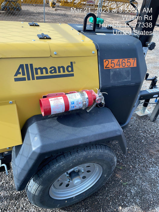 2022 Allmand NLV3GR (4) LED Light Fixture 350W, 23' Vertical Mast, 3kW Prime, Towable, ES Decals, T3