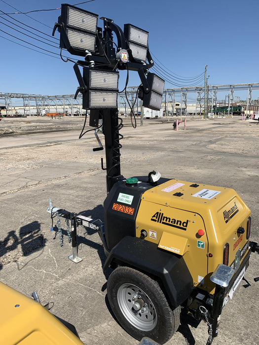 2022 Allmand NLV3GR (4) LED Light Fixture 350W, 23' Vertical Mast, 3kW Prime, Towable, Deep Sea L401, Leveling Jacks, Yanmar T4F 5.8hp