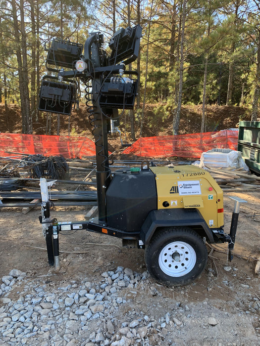 2021 Allmand NLV3GR (4) LED Light Fixture 350W, 23' Vertical Mast, 3kW Prime, Towable, Deep Sea L401, Leveling Jacks, Yanmar T4F 5.8hp