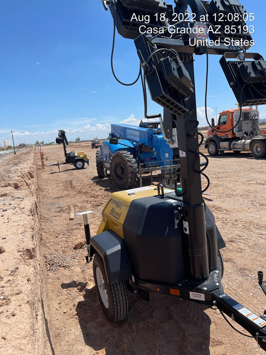 2021 Allmand NLV3GR (4) LED Light Fixture 350W, 23' Vertical Mast, 3kW Prime, Towable, Deep Sea L401, Leveling Jacks, Yanmar T4F 5.8hp