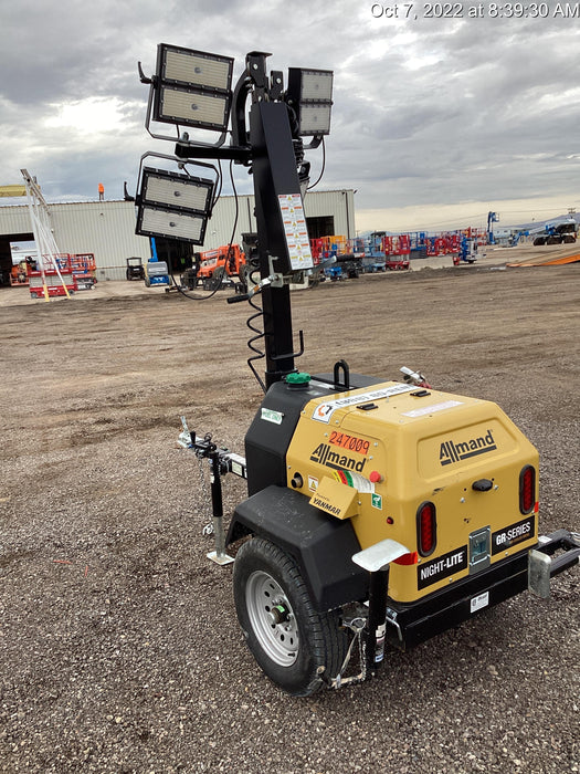 2022 Allmand NLV3GR (4) LED Light Fixture 350W, 23' Vertical Mast, 3kW Prime, Towable, ES Decals, T3