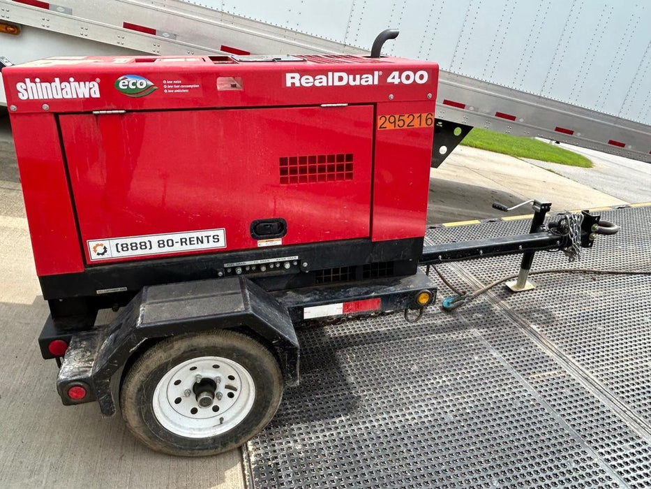 2023 Shindaiwa DGW400MDL Kubota D902 Engine, 23 HP, Dual Op Welder, Wire, Arc, Droop Stick, Tig, and CC Stick Functionality, Simulphase, 3 Phase and 1 Phase Gen Output, Single Axle NB Trlr, Slr Trckl Chrg 12V 12W, Fire Ext