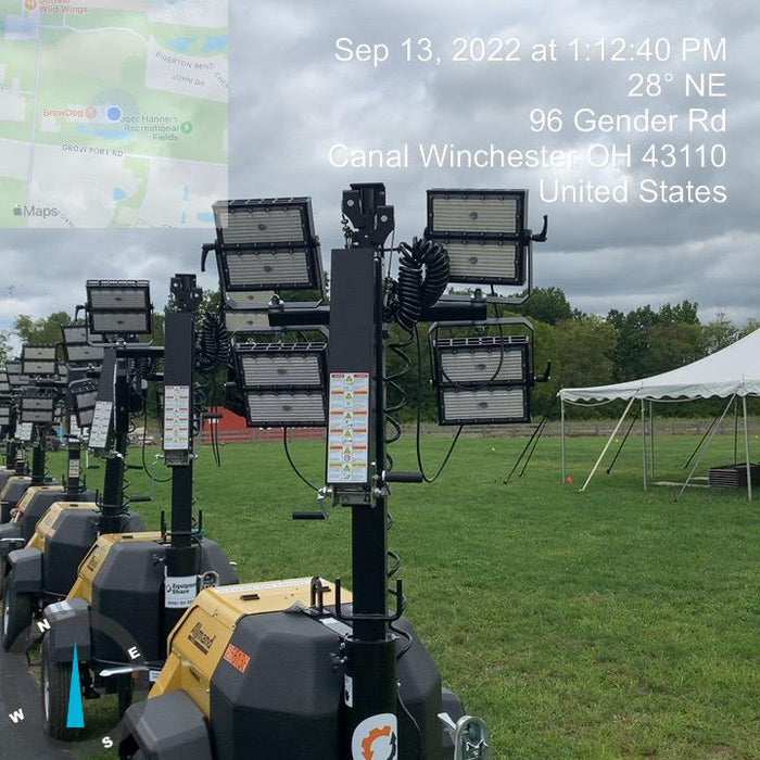 2022 Allmand NLV3GR (4) LED Light Fixture 350W, 23' Vertical Mast, 3kW Prime, Towable, ES Decals, T3