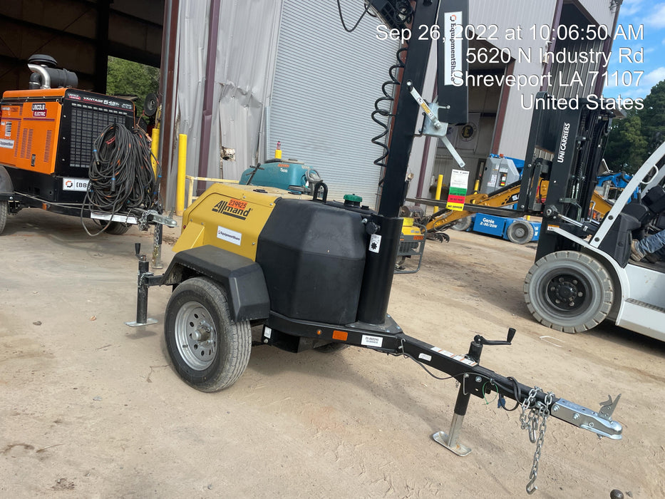 2022 Allmand NLV3GR (4) LED Light Fixture 350W, 23' Vertical Mast, 3kW Prime, Towable, Deep Sea L401, Leveling Jacks, Yanmar T4F 5.8hp