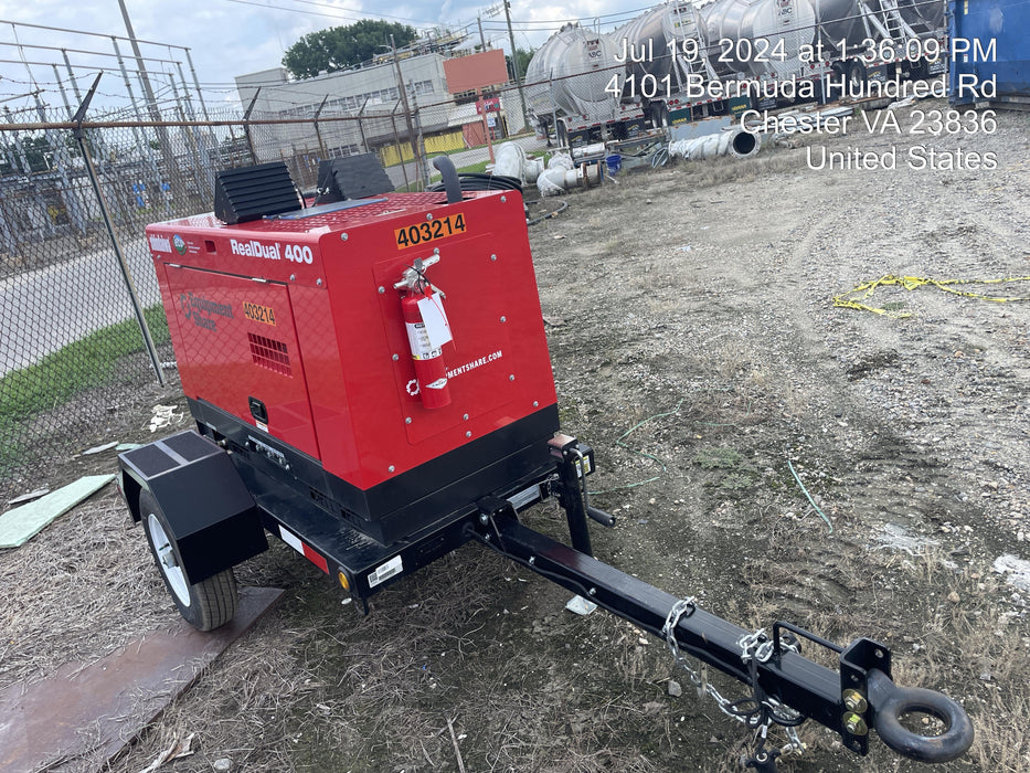 2024 Shindaiwa DGW400MDL Kubota D902 Engine, 23 HP, Dual Op Welder, Wire, Arc, Droop Stick, Tig, and CC Stick Functionality, Simulphase, 3 Phase and 1 Phase Gen Output, Single Axle NB Trlr, Slr Trckl Chrg 12V 12W, Fire Ext
