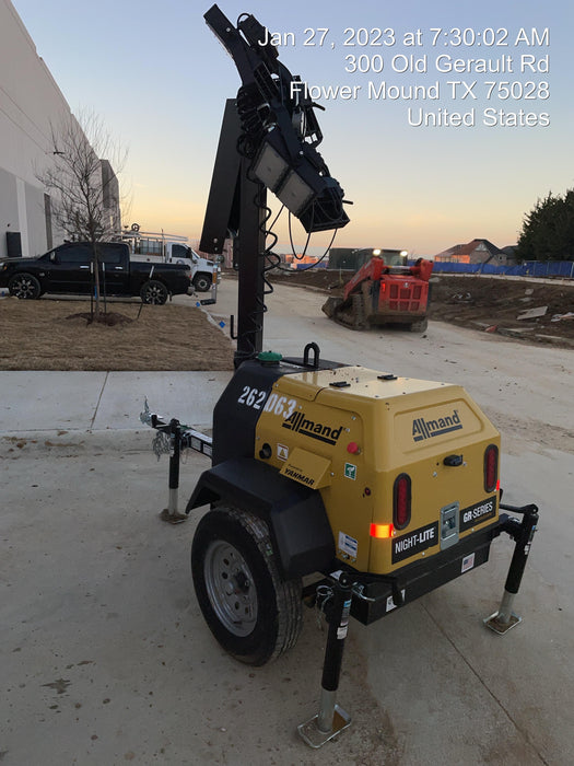 2022 Allmand NLV3GR (4) LED Light Fixture 350W, 23' Vertical Mast, 3kW Prime, Towable, ES Decals, T3