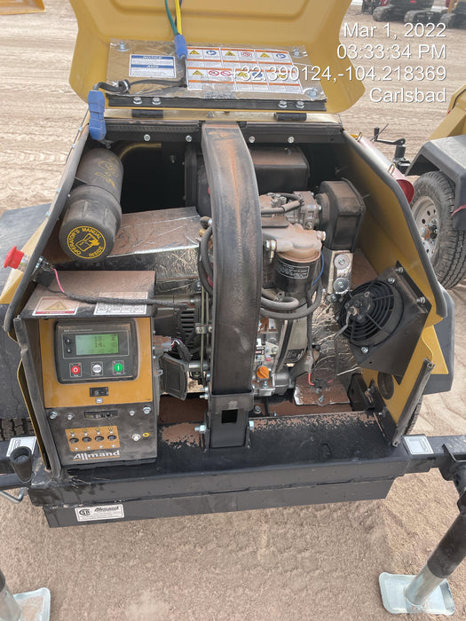 2022 Allmand NLV3GR (4) LED Light Fixture 350W, 23' Vertical Mast, 3kW Prime, Towable, Deep Sea L401, Leveling Jacks, Yanmar T4F 5.8hp