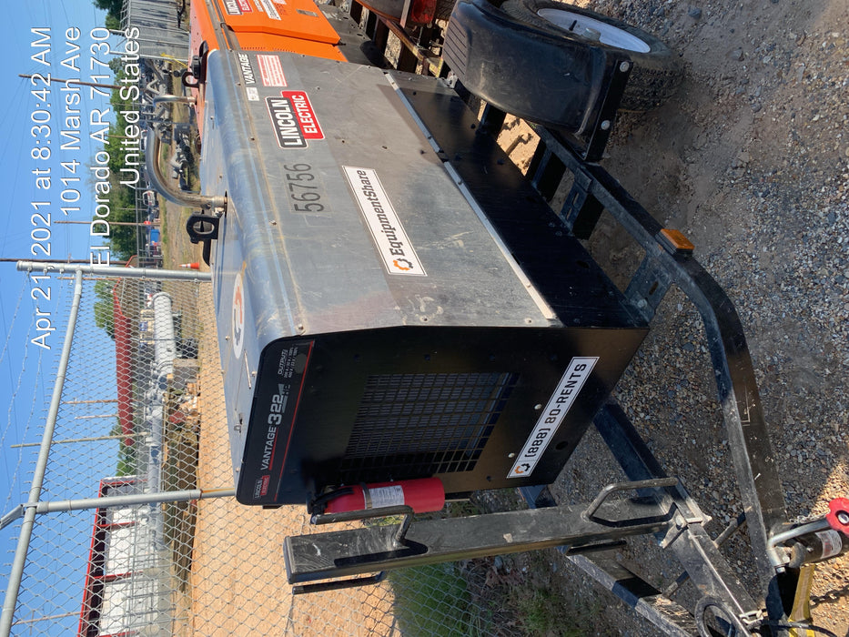 2019 Lincoln Electric Vantage 322 Ready-Pak 3, Two Wheel Trailer, Fender and Light Kit, Cable Rack