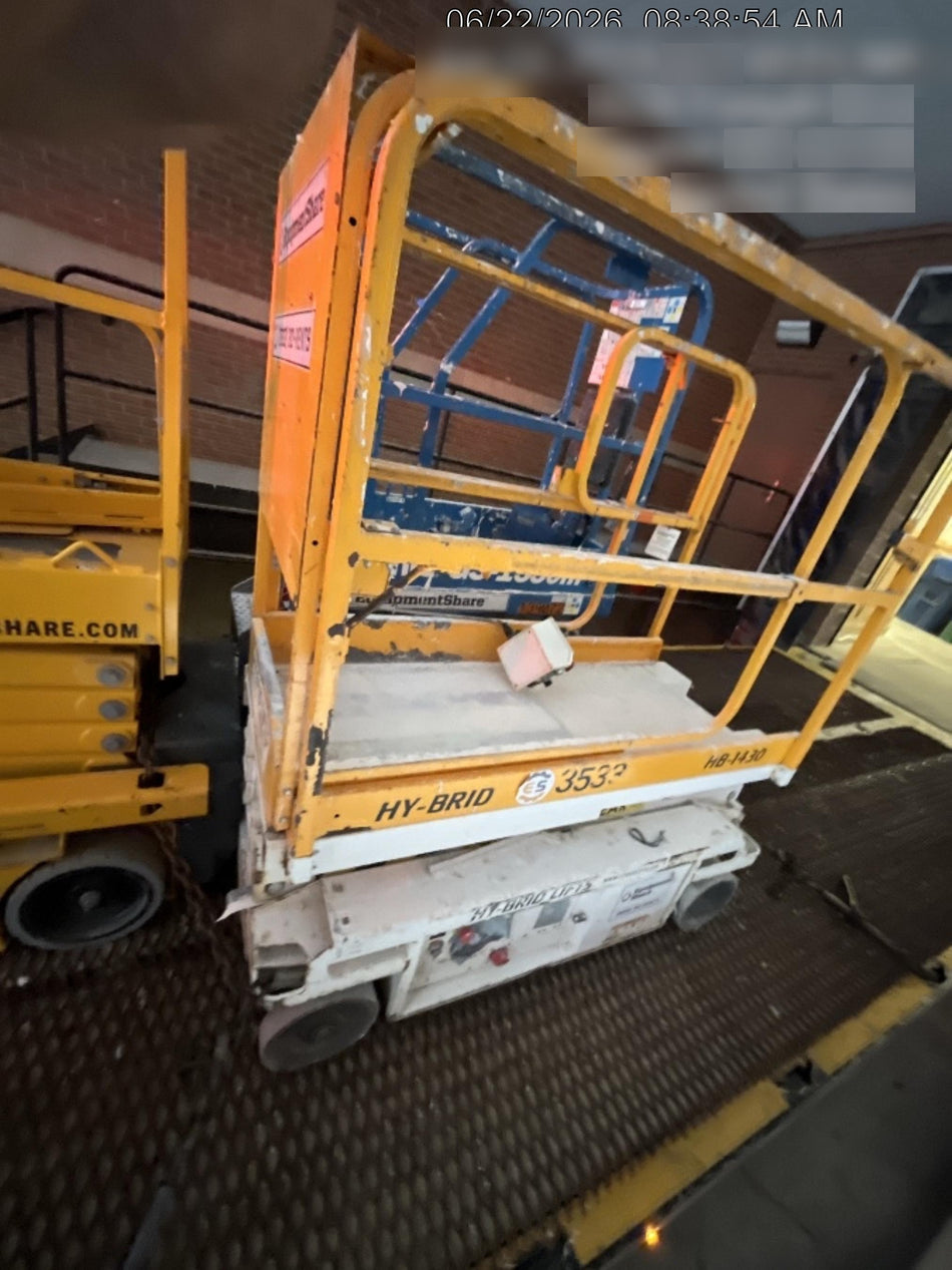 Custom Equipment HB-1430 Hy-Brid Scissor Lift
Platform capacity up to 670 lbs
Working height up to 20 ft
Weighs under 1,700 lbs
Non-marking wheels