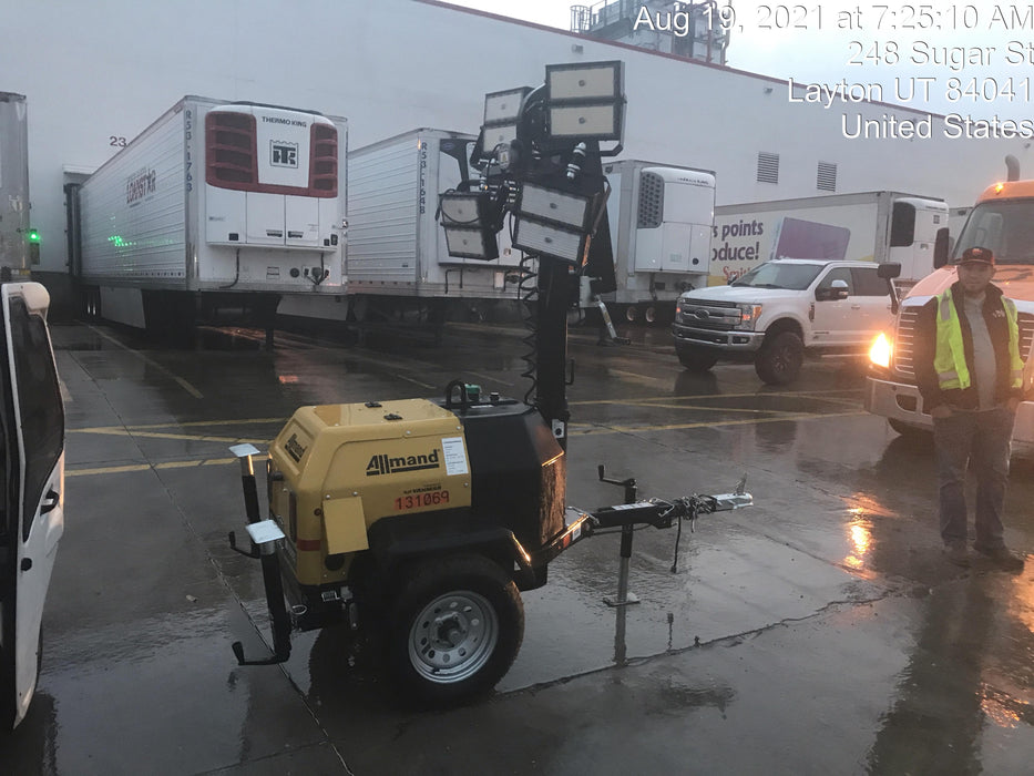 2021 Allmand NLV3GR (4) LED Light Fixture 350W, 23' Vertical Mast, 3kW Prime, Towable, Deep Sea L401, Leveling Jacks, Yanmar T4F 5.8hp