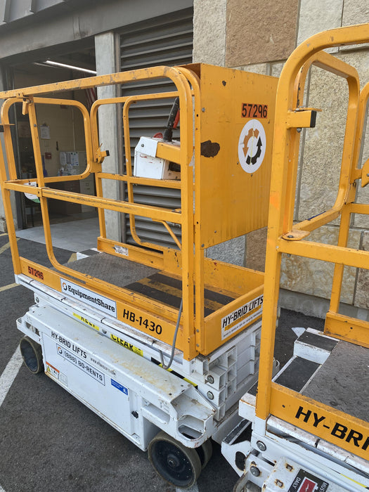Custom Equipment HB-1430 Hy-Brid Scissor Lift
Platform capacity up to 670 lbs
Working height up to 20 ft
Weighs under 1,700 lbs
Non-marking wheels