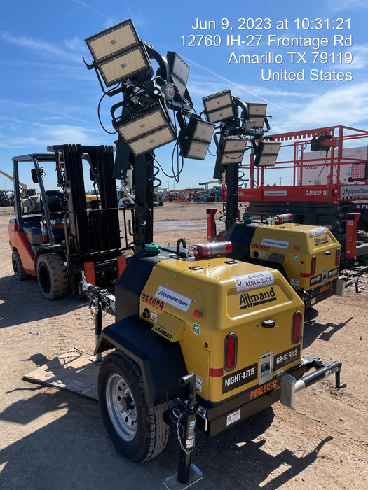 2022 Allmand NLV3GR (4) LED Light Fixture 350W, 23' Vertical Mast, 3kW Prime, Towable, ES Decals, T3