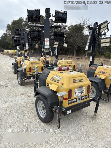 2022 Allmand NLV3GR (4) LED Light Fixture 350W, 23' Vertical Mast, 3kW Prime, Towable, Deep Sea L401, Leveling Jacks, Yanmar T4F 5.8hp