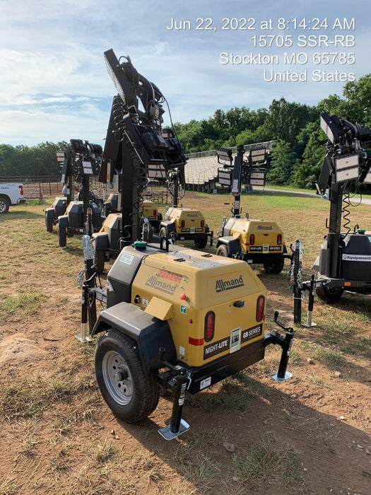 2022 Allmand NLV3GR (4) LED Light Fixture 350W, 23' Vertical Mast, 3kW Prime, Towable, Deep Sea L401, Leveling Jacks, Yanmar T4F 5.8hp