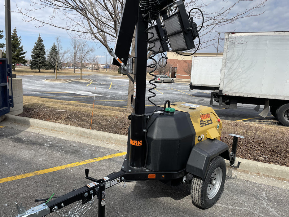 2022 Allmand NLV3GR (4) LED Light Fixture 350W, 23' Vertical Mast, 3kW Prime, Towable, Deep Sea L401, Leveling Jacks, Yanmar T4F 5.8hp