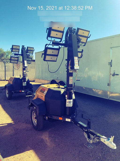 Allmand NLV3GR (4) LED Light Fixture 350W, 23' Vertical Mast, 3kW Prime, Towable, Deep Sea L401, Leveling Jacks, Yanmar T4F 5.8hp