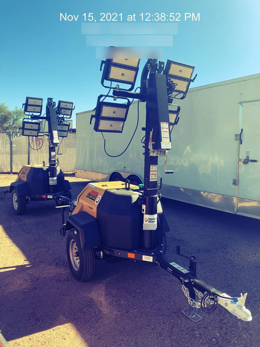 Allmand NLV3GR (4) LED Light Fixture 350W, 23' Vertical Mast, 3kW Prime, Towable, Deep Sea L401, Leveling Jacks, Yanmar T4F 5.8hp