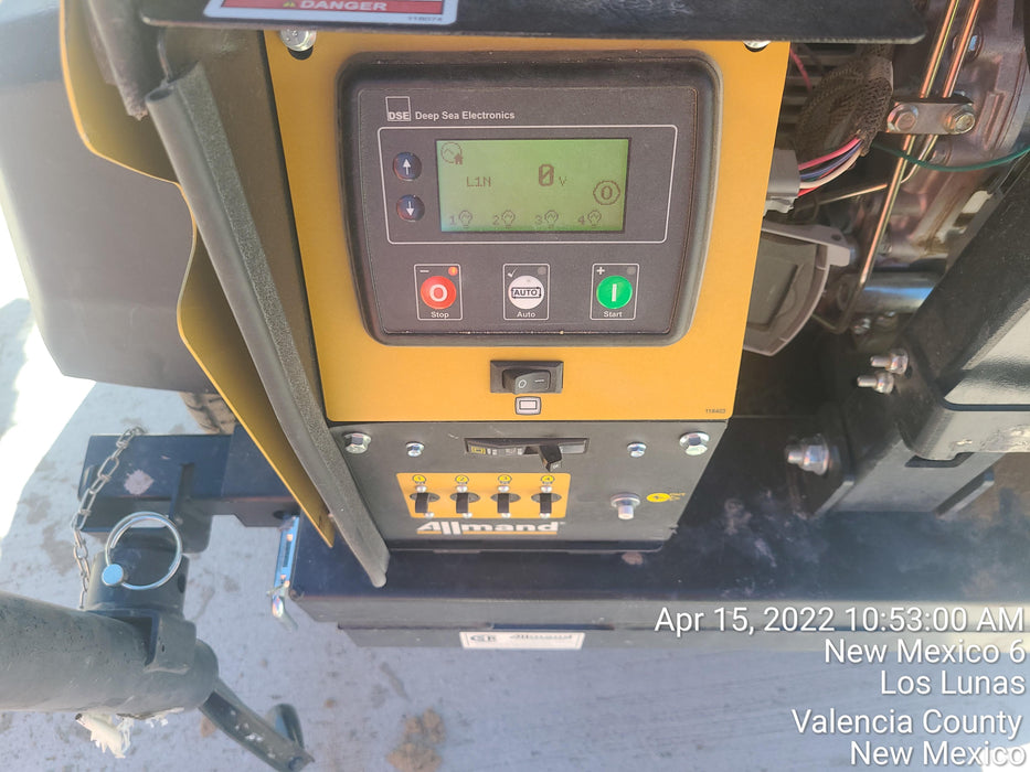 2021 Allmand NLV3GR (4) LED Light Fixture 350W, 23' Vertical Mast, 3kW Prime, Towable, Deep Sea L401, Leveling Jacks, Yanmar T4F 5.8hp