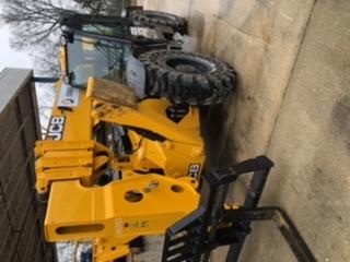 2019 JCB 510-56 Enclosed Cab, 74 HP, Solid Tires, Worklights, Beacon, Aux Hydraulics, Lifting Eye w/66" Carriage/60" Forks