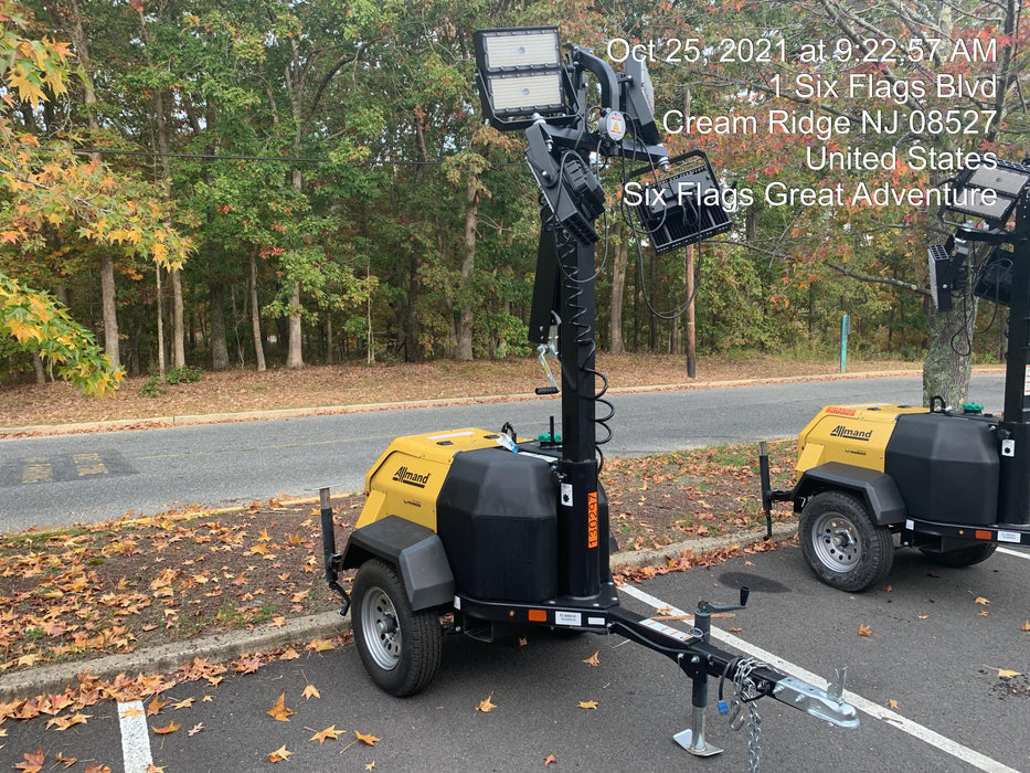 2021 Allmand NLV3GR (4) LED Light Fixture 350W, 23' Vertical Mast, 3kW Prime, Towable, Deep Sea L401, Leveling Jacks, Yanmar T4F 5.8hp