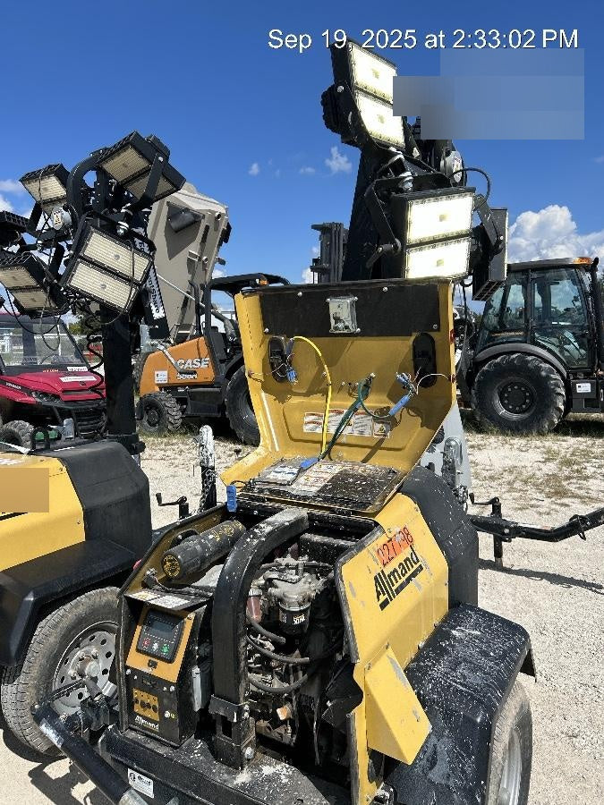 2022 Allmand NLV3GR (4) LED Light Fixture 350W, 23' Vertical Mast, 3kW Prime, Towable, Deep Sea L401, Leveling Jacks, Yanmar T4F 5.8hp