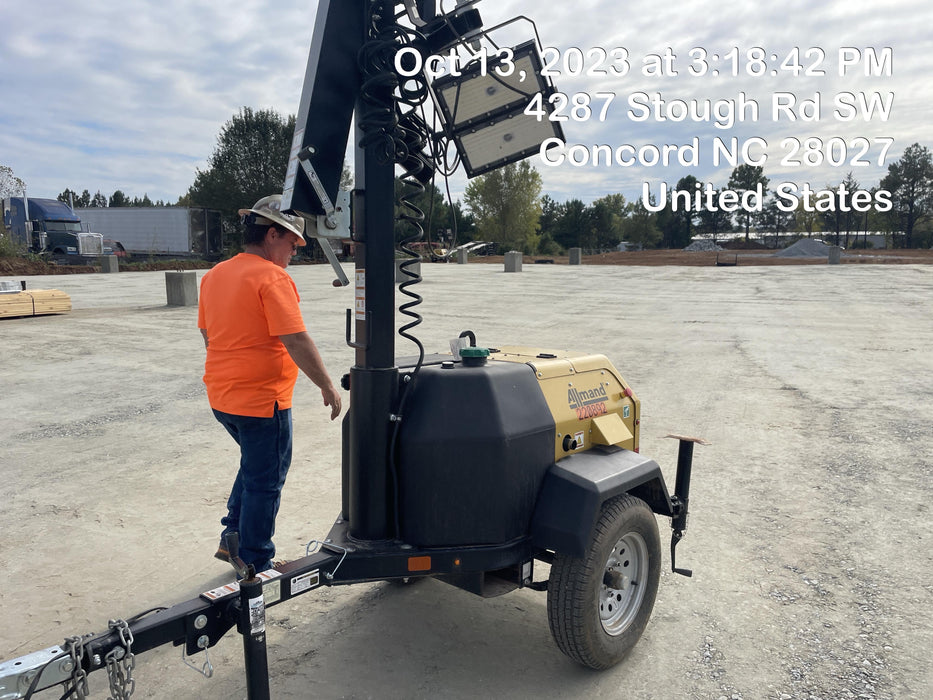 2022 Allmand NLV3GR (4) LED Light Fixture 350W, 23' Vertical Mast, 3kW Prime, Towable, Deep Sea L401, Leveling Jacks, Yanmar T4F 5.8hp