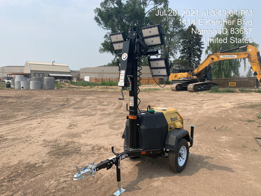 2021 Allmand NLV3GR (4) LED Light Fixture 350W, 23' Vertical Mast, 3kW Prime, Towable, Deep Sea L401, Leveling Jacks, Yanmar T4F 5.8hp