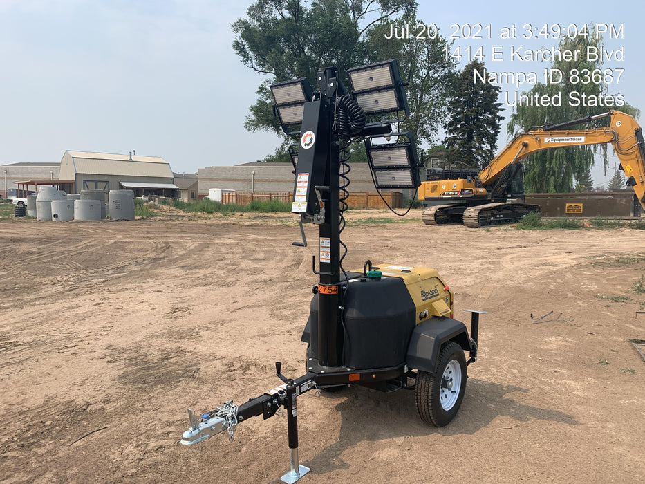 2021 Allmand NLV3GR (4) LED Light Fixture 350W, 23' Vertical Mast, 3kW Prime, Towable, Deep Sea L401, Leveling Jacks, Yanmar T4F 5.8hp