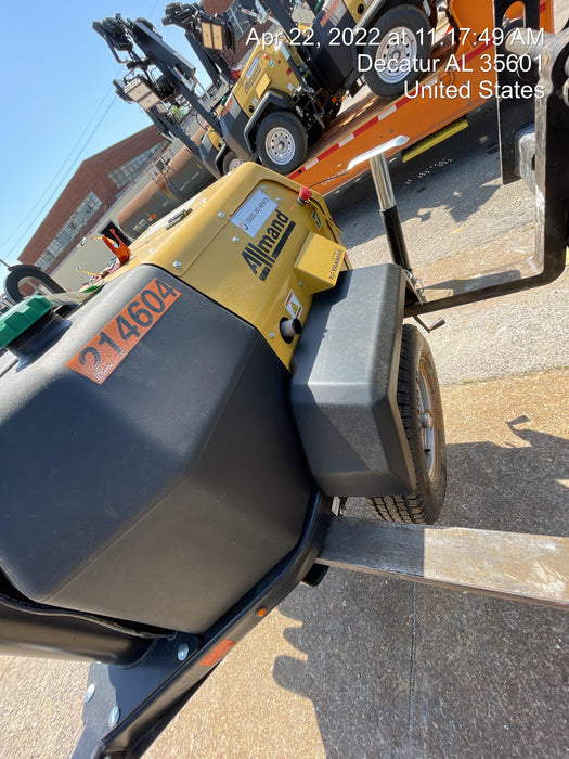 2022 Allmand NLV3GR (4) LED Light Fixture 350W, 23' Vertical Mast, 3kW Prime, Towable, Deep Sea L401, Leveling Jacks, Yanmar T4F 5.8hp