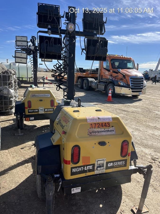 2021 Allmand NLV3GR (4) LED Light Fixture 350W, 23' Vertical Mast, 3kW Prime, Towable, Deep Sea L401, Leveling Jacks, Yanmar T4F 5.8hp