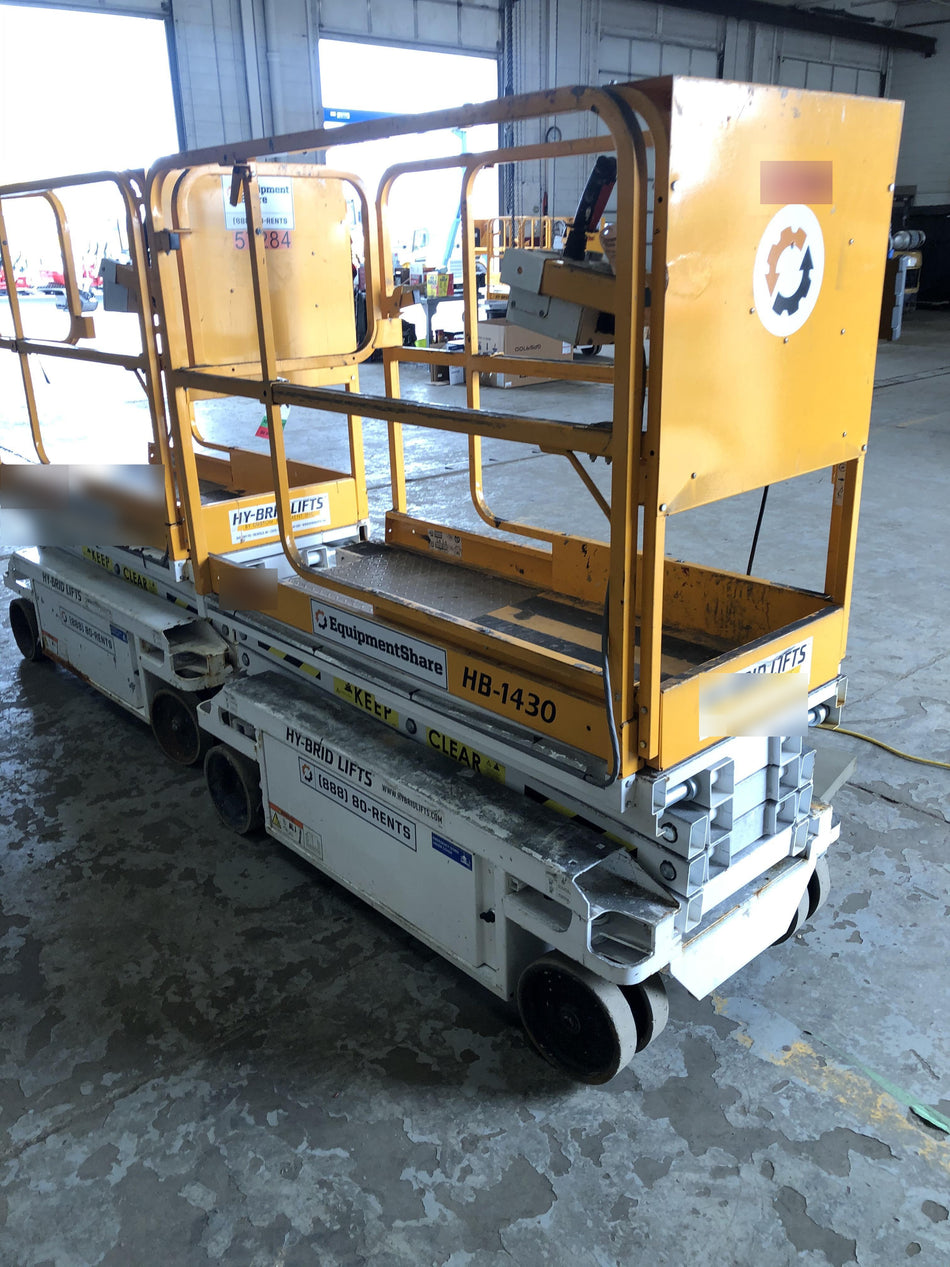 Custom Equipment HB-1430 Hy-Brid Scissor Lift
Platform capacity up to 670 lbs
Working height up to 20 ft
Weighs under 1,700 lbs
Non-marking wheels