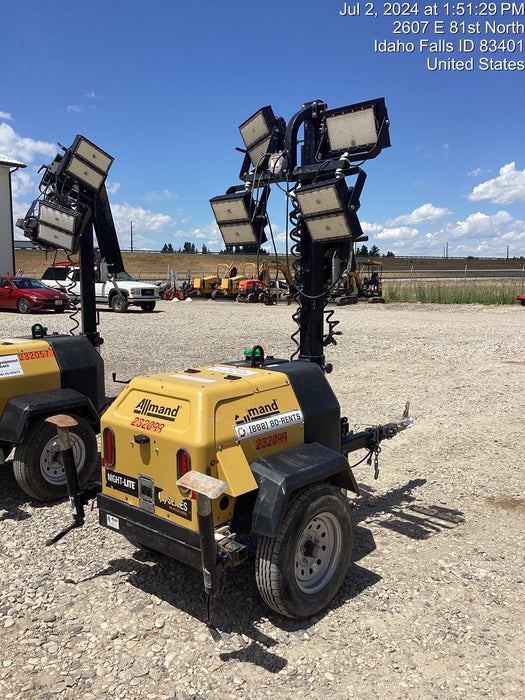 2022 Allmand NLV3GR (4) LED Light Fixture 350W, 23' Vertical Mast, 3kW Prime, Towable, Deep Sea L401, Leveling Jacks, Yanmar T4F 5.8hp