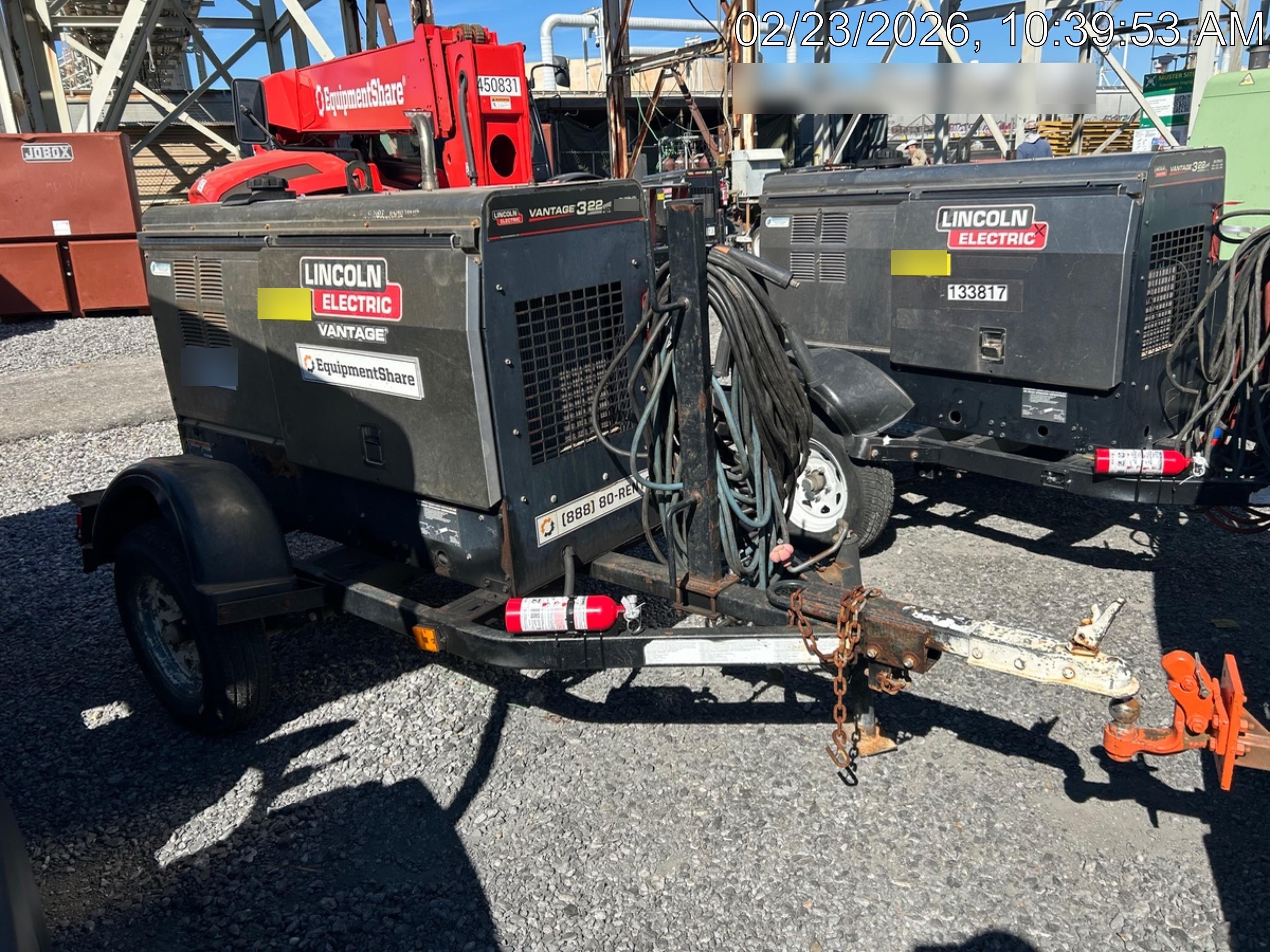 2019 Lincoln Electric Vantage 322 Welder Ready-Pak 3, Two wheel trailer, Fender and Light kit, Cable Rack