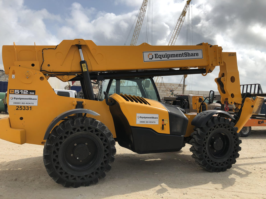 2019 JCB 512-56 109 HP w/CAB/HVAC, Beacon, Aux Hydraulics, Worklights, Solid Tires, 60" Carriage/Forks