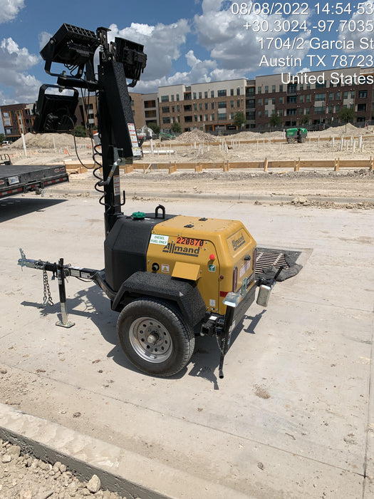 2022 Allmand NLV3GR (4) LED Light Fixture 350W, 23' Vertical Mast, 3kW Prime, Towable, Deep Sea L401, Leveling Jacks, Yanmar T4F 5.8hp