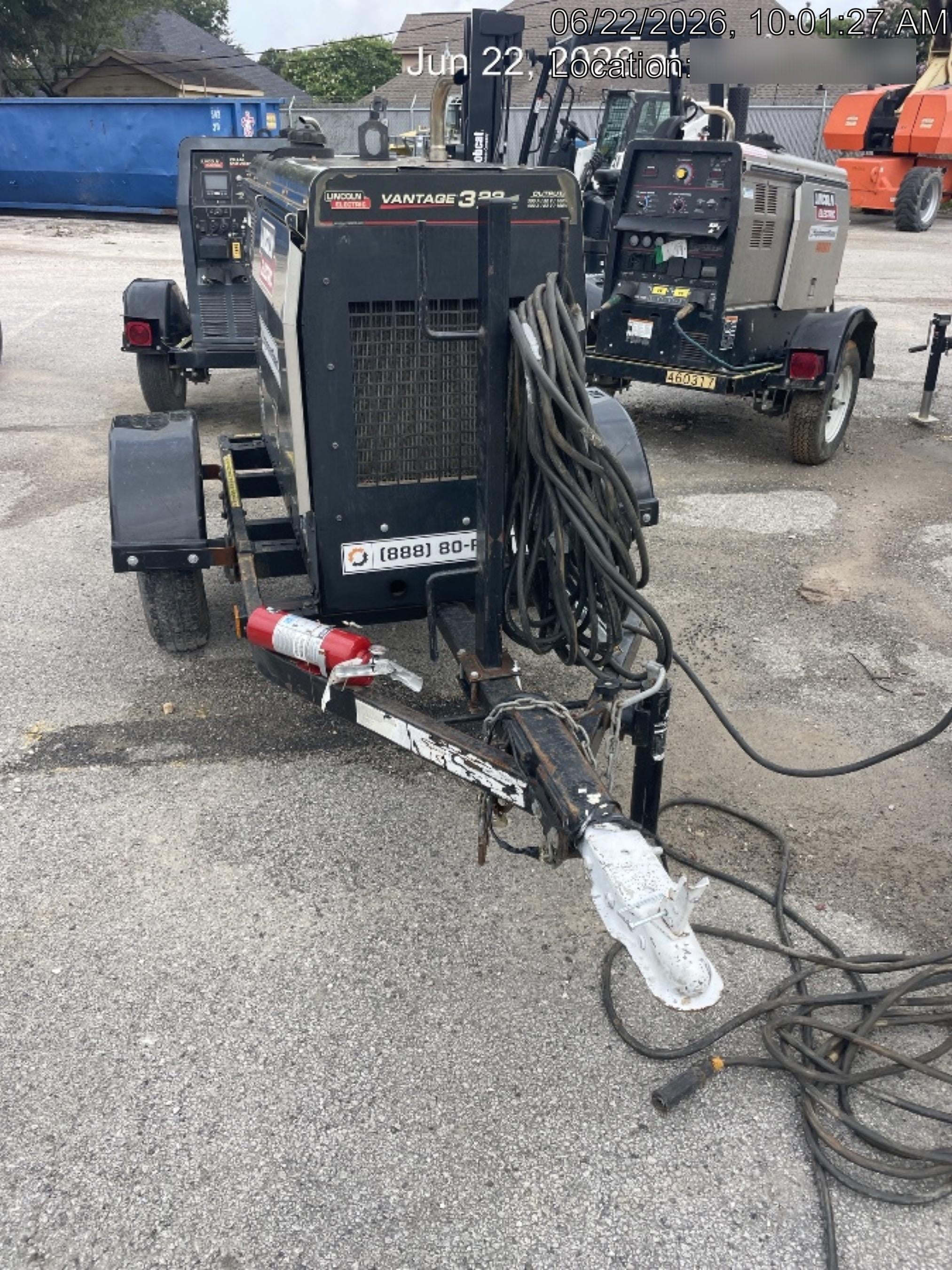 2019 Lincoln Electric Vantage 322 Ready-Pak 3, Two Wheel Trailer, Fender and Light Kit, Cable Rack