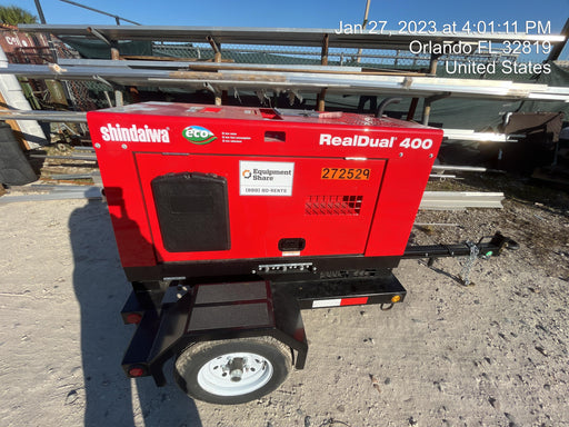 2022 Shindaiwa DGW400MDL Kubota D902 Engine, 23 HP, Dual Op Welder, Wire, Arc, Droop Stick, Tig, and CC Stick Functionality, Simulphase, 3 Phase and 1 Phase Gen Output, Single Axle NB Trlr, Slr Trckl Chrg 12V 12W, Fire Ext