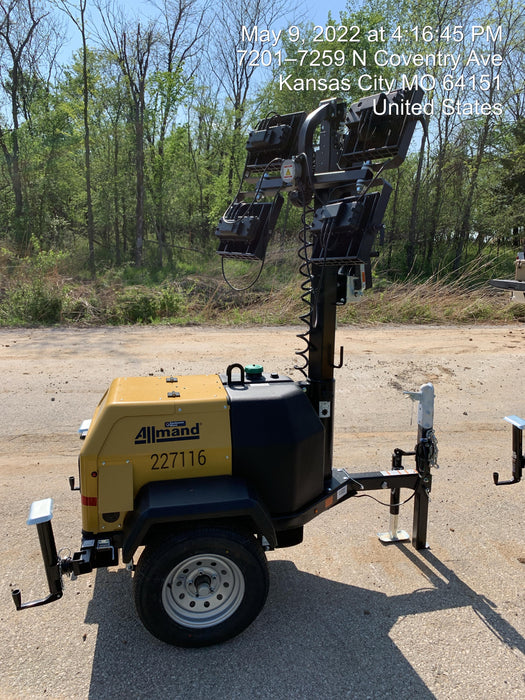 2022 Allmand NLV3GR (4) LED Light Fixture 350W, 23' Vertical Mast, 3kW Prime, Towable, Deep Sea L401, Leveling Jacks, Yanmar T4F 5.8hp