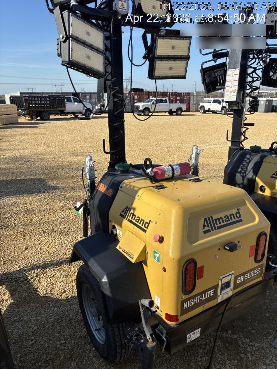 2020 Allmand NLV3GR (4) LED Light Fixture 350W, 23' Vertical Mast, 3kW Prime, Towable, Deep Sea L401, Leveling Jacks, Yanmar T4F 5.8hp