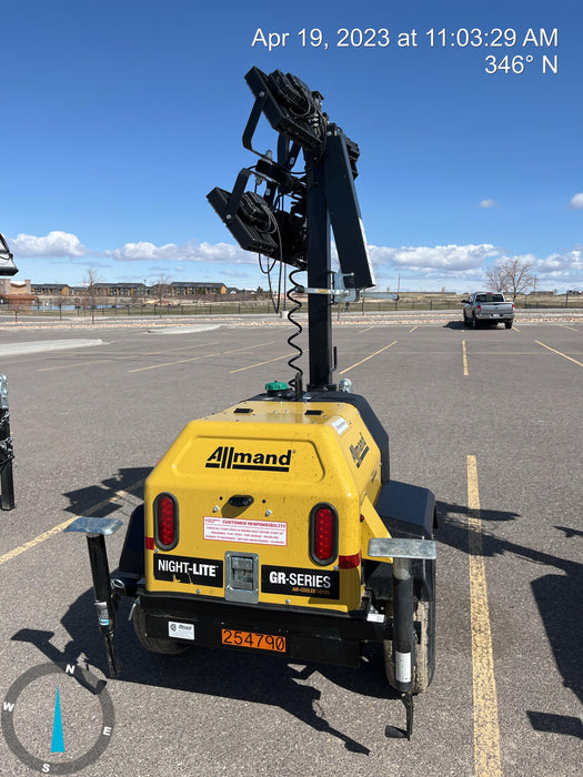 2022 Allmand NLV3GR (4) LED Light Fixture 350W, 23' Vertical Mast, 3kW Prime, Towable, ES Decals, T3