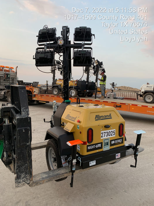 2022 Allmand NLV3GR (4) LED Light Fixture 350W, 23' Vertical Mast, 3kW Prime, Towable, ES Decals, T3