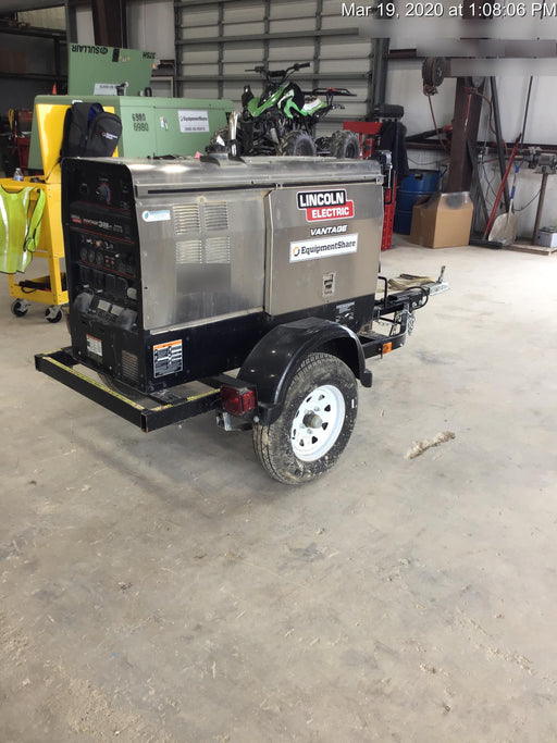 2019 Lincoln Electric Vantage 322 Welder Ready-Pak 3, Two wheel trailer, Fender and Light kit, Cable Rack