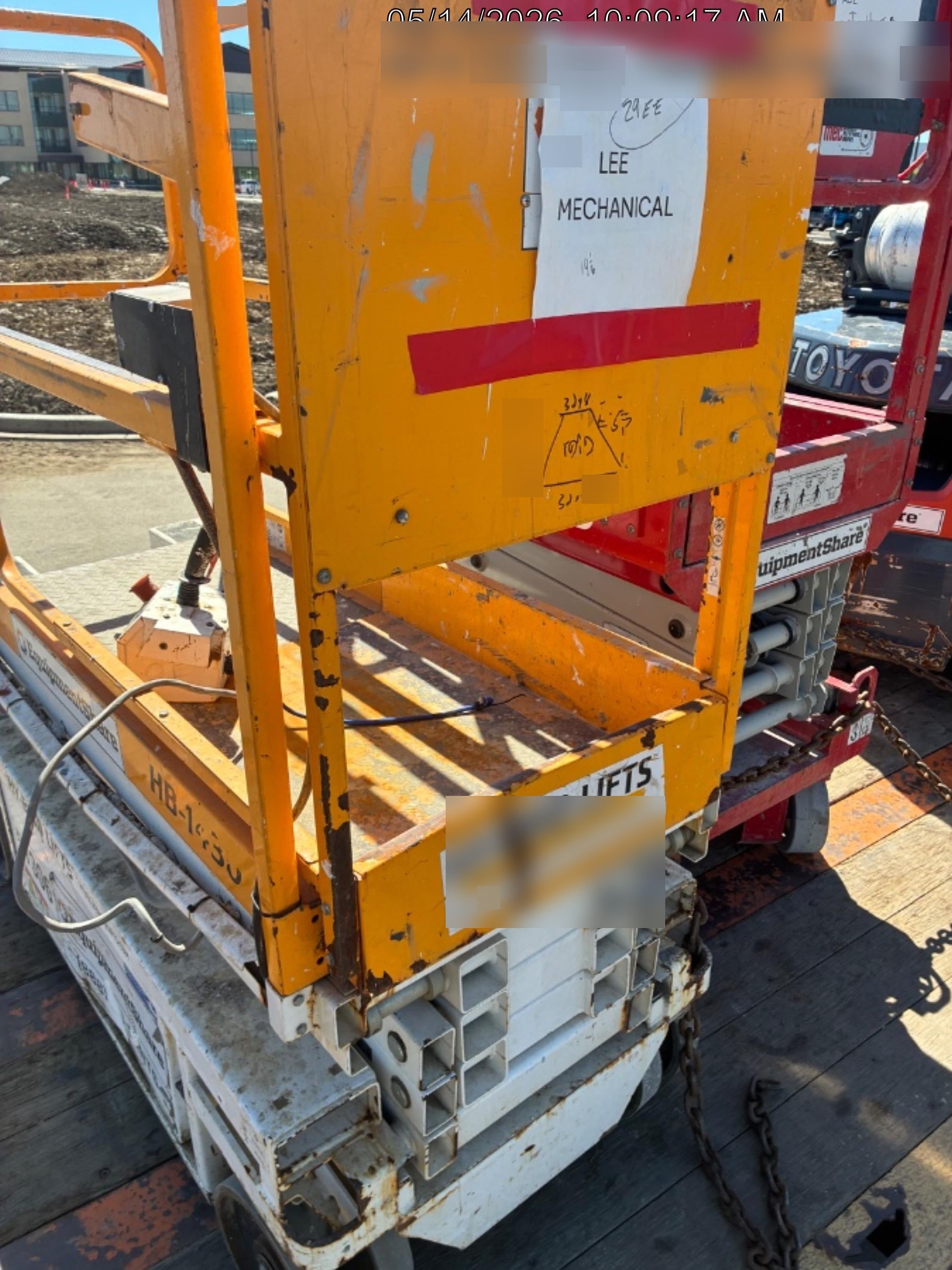 Custom Equipment HB-1430 <ul>
 <li>Hy-Brid Scissor Lift</li>
  <li>Platform capacity up to 670 lbs.</li>
  <li>Working height up to 20 ft</li>
  <li>Weighs under 1,700 lbs.</li>
  <li>Non-marking wheels </li>
</ul>