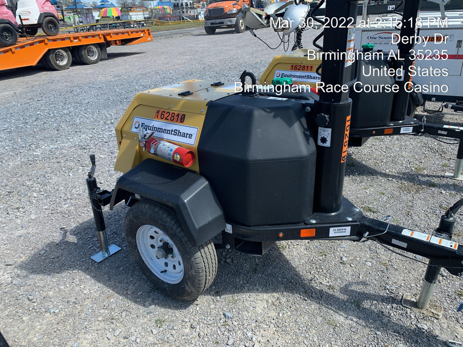 2021 Allmand NLV3GR (4) LED Light Fixture 350W, 23' Vertical Mast, 3kW Prime, Towable, Deep Sea L401, Leveling Jacks, Yanmar T4F 5.8hp