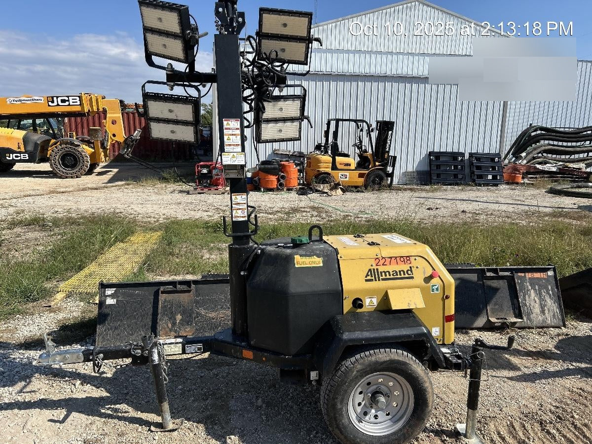 2022 Allmand NLV3GR (4) LED Light Fixture 350W, 23' Vertical Mast, 3kW Prime, Towable, Deep Sea L401, Leveling Jacks, Yanmar T4F 5.8hp