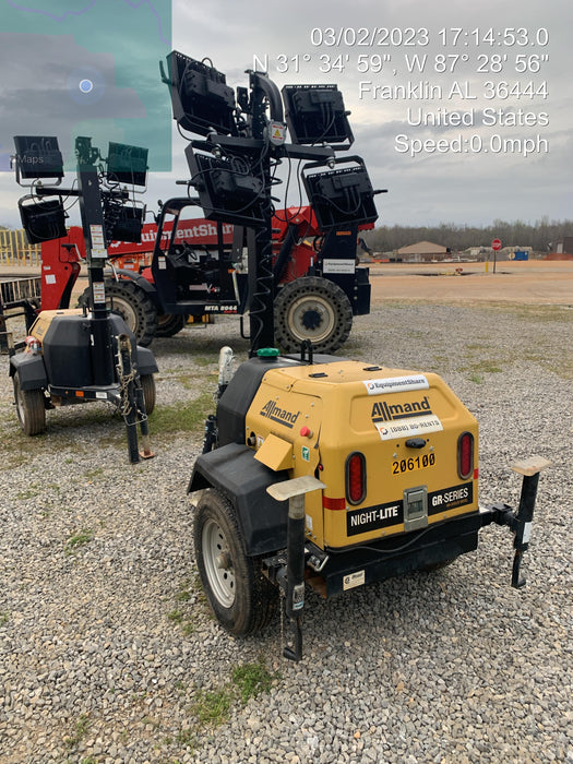 2022 Allmand NLV3GR (4) LED Light Fixture 350W, 23' Vertical Mast, 3kW Prime, Towable, Deep Sea L401, Leveling Jacks, Yanmar T4F 5.8hp