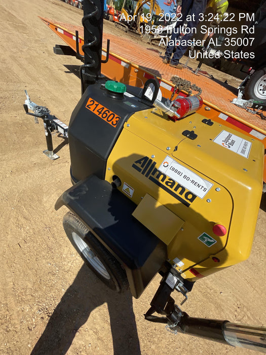 2022 Allmand NLV3GR (4) LED Light Fixture 350W, 23' Vertical Mast, 3kW Prime, Towable, Deep Sea L401, Leveling Jacks, Yanmar T4F 5.8hp